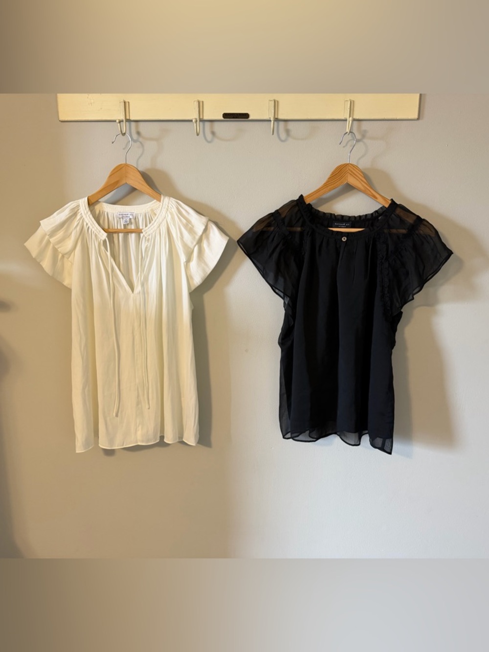 Current Air Anthropologie Blouse Bundle | Black & Ivory Ruffle Sleeve Tops